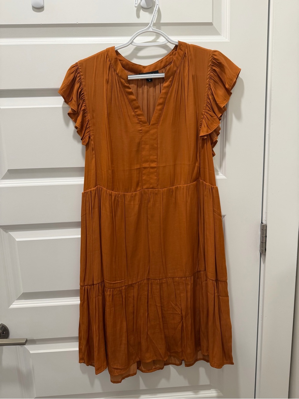 mittoshop Tiered Flutter Sleeve Dress - Burnt Orange